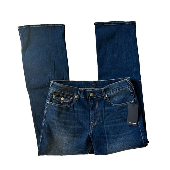NWT True Religion Jeans Men's Blue Denim Billy Flap Bootcut 33x33.5 Dark - Picture 9 of 11